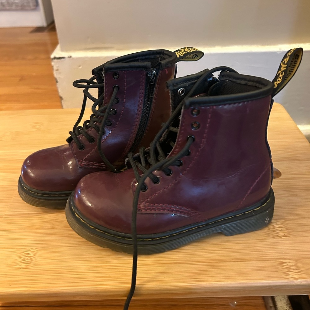 Dr. Martens Kids Burgundy Lace-Up Side-Zip Boots